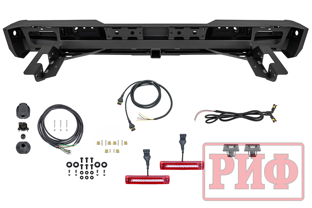 Бампер РИФ силовой задний JAC T8, SOLLERS ST8 с квадратом под фаркоп и фонарями