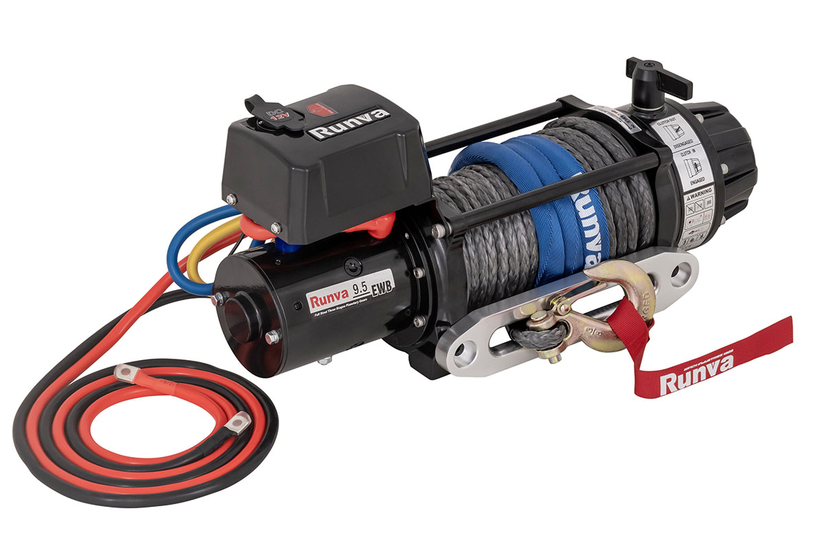 Лебёдка автомобильная электрическая 12V Runva EWB9500USR 4350 кг влагозащищенная, синтетический трос