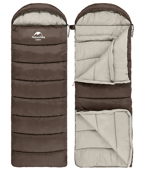 Мешок спальный Naturehike U350, (190х30)х75 см, (правый) (ТК: +1C), коричневый