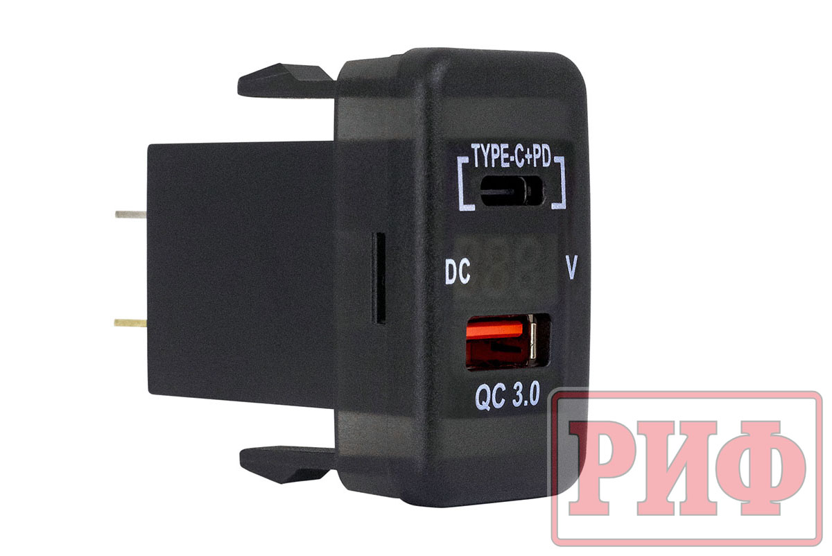Розетка USB Type C, QC 3.0 с вольтметром для Toyota 40x20