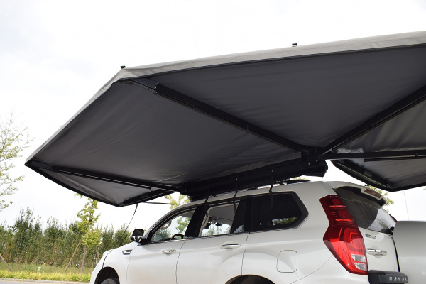 Маркиза автомобильная РИФ веерная, безопорная 2,3х2 м (левая), увеличенная, серая