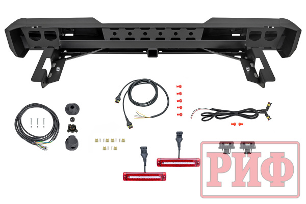 Бампер РИФ силовой задний JAC T6, SOLLERS ST6 с квадратом под фаркоп и фонарями