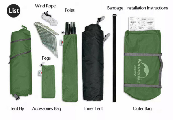 3 Палатка Naturehike P-Series 2-местная, алюминиевый каркас, зеленая