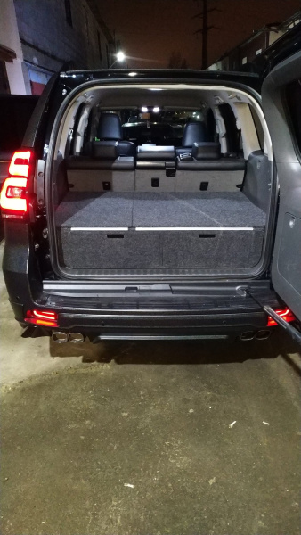 Органайзер в багажник для Toyota Land Cruiser Prado 150 (2 выдв.ящика+спальник) дорестайлинг