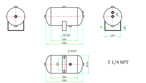 Ресивер YURUI 1.0Gal/3.8л. 5 входов
