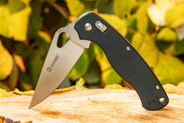 Нож складной GANZO с клипсой, длина клинка 87 мм, сталь 440С, черный