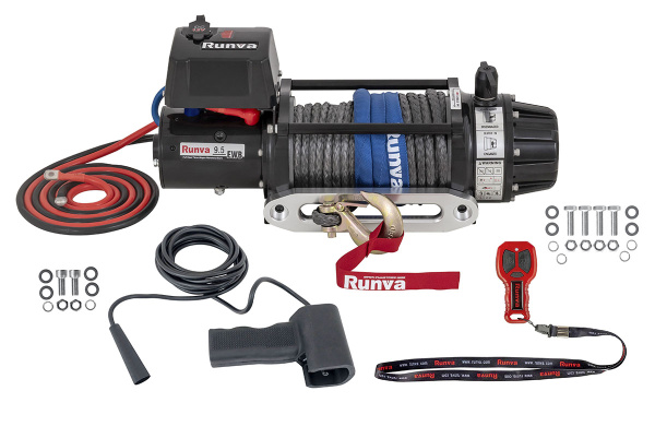 Лебёдка электрическая 12V Runva 9500 lbs 4350 кг влагозащищенная, синтетический трос