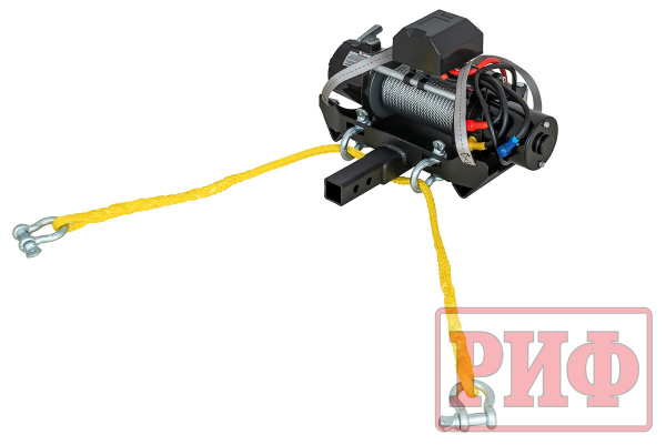 Лебёдка переносная РИФ 12000 c квадратом для фаркопа, стальной трос (облегченная)