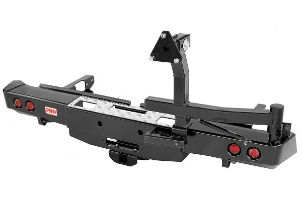 Бампер РИФ задний Toyota Hilux 2015+ с площ. под лебёдку, квадратом под фаркоп, калиткой и фонарями