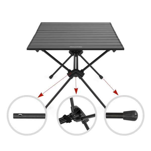 Стол туристический Naturehike FT11 алюминиевый, быстросборный, 75х55х44/34 см, складной, черный