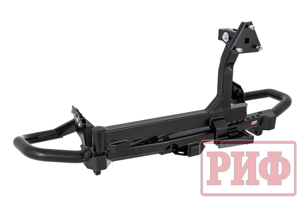 Бампер РИФ силовой задний Mitsubishi Pajero Sport 2021+ c квадр. под фаркоп, калиткой, подсвет. ном.