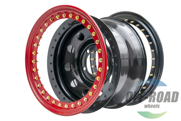 Диск усиленный УАЗ стальной черный 5x139,7 8xR16 d110 ET-19 с двойным бедлоком (красный)