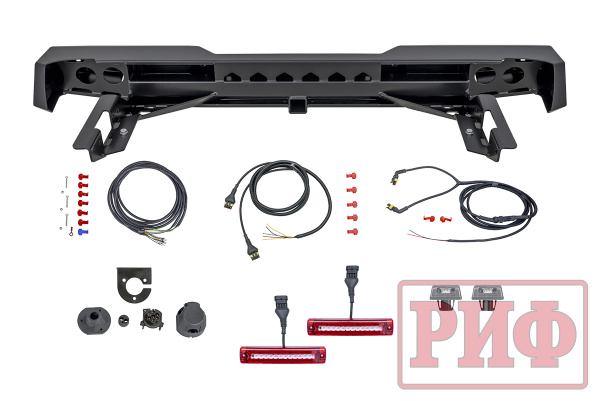 Бампер РИФ силовой задний Toyota Hilux 2005-2014 с квадратом под фаркоп и фонарями