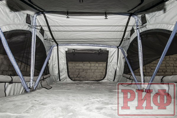 Палатка на крышу автомобиля РИФ Soft RT02-120 PRO, тент серый, 120х(240+70)х115 см