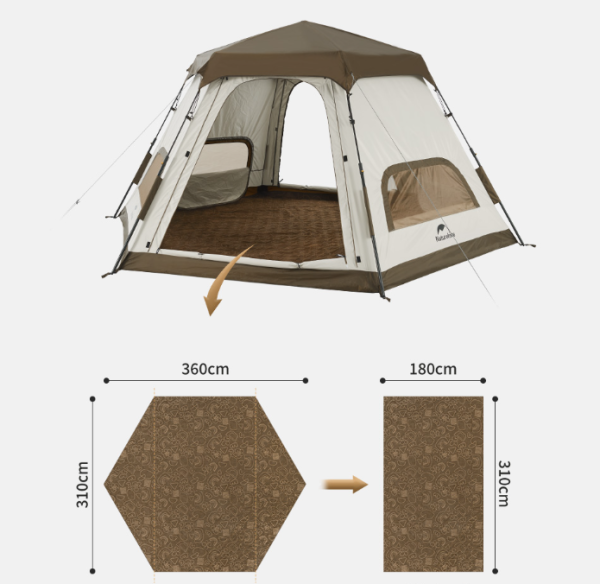 Палатка Naturehike Hexagonal 3-4-местная, автоматическая, хаки (бежевая)