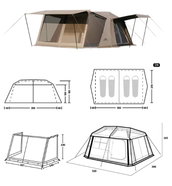 Палатка Naturehike Village 13 Ultimate Edition автоматическая 5-8-местная, с верандой, коричневая
