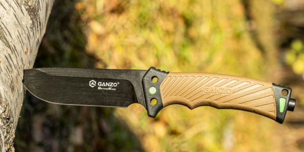 Нож туристический GANZO, длина 243 мм, сталь 8CR13, коричневый, с паракордом, в ножнах