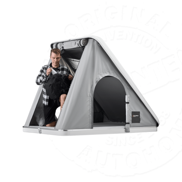 Палатка на крышу автомобиля AUTOHOME COLUMBUS VARIANT SMALL GRAY X-LONG, тент серый, лестница 215 мм