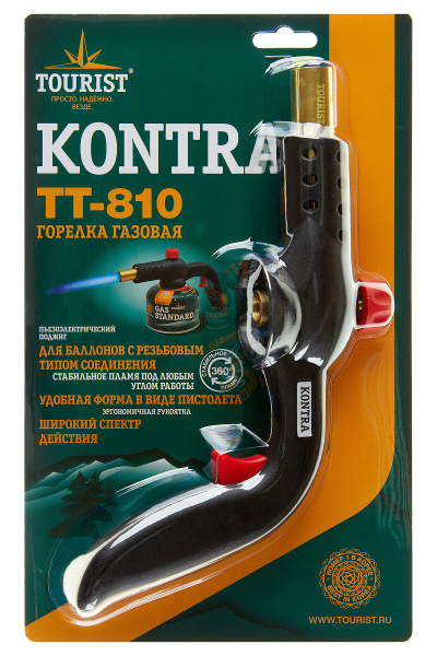 Резак газовый TOURIST KONTRA с пьезоподжигом, системой подогрева газа, и ручкой. на резьбовой баллон