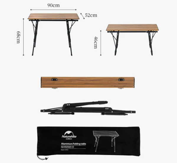 1 Стол туристический Naturehike складной, 90х52х68 см, с телескопическими ножками, коричневый