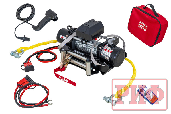 Лебёдка переносная РИФ 12000 c квадратом для фаркопа, стальной трос (облегченная)