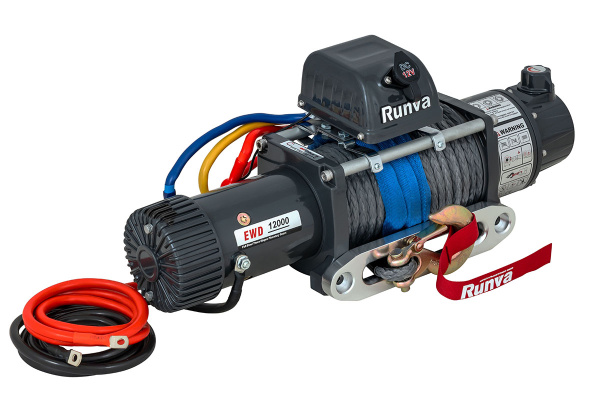 Лебёдка электрическая двухскоростная 12V Runva 12000 lbs 5443 кг (синтетический трос)