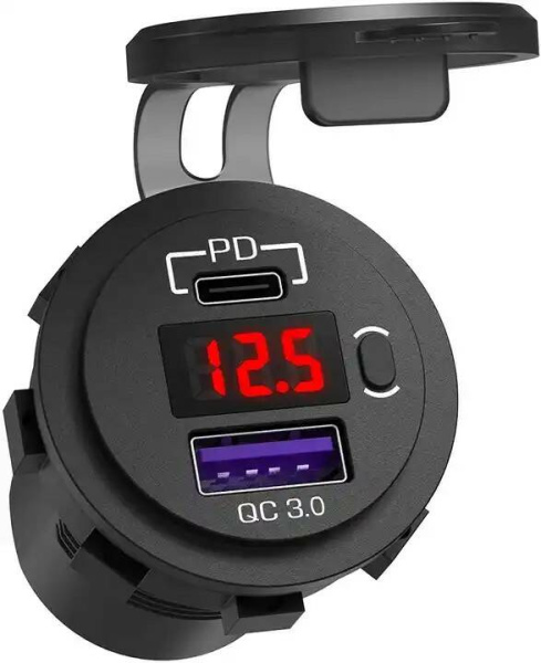 Розетка USB  QC 3.0, PD с вольтметром и выключателем