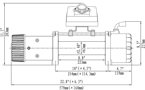 Лебёдка электрическая 12V Runva 12000 lbs 5443 кг (стальной трос)