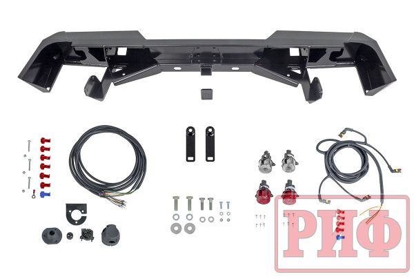 Бампер РИФ силовой задний Toyota Land Cruiser 78 2007+ с квадратом под фаркоп и фонарями