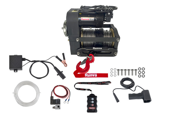 Лебёдка автомобильная электрическая 12V Runva 14000 lbs 6350 кг двухмоторная (синтетический трос)