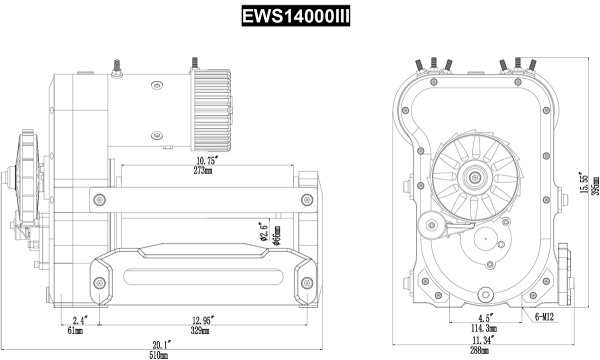 Лебёдка электрическая 12V Runva 14000 lbs 6350 кг двухмоторная (синтетический трос)