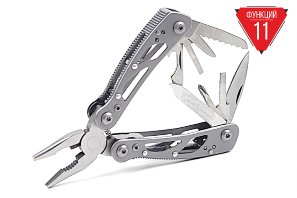 Мультитул GANZO, 73x35х13 мм, 11 предметов, цв.серый
