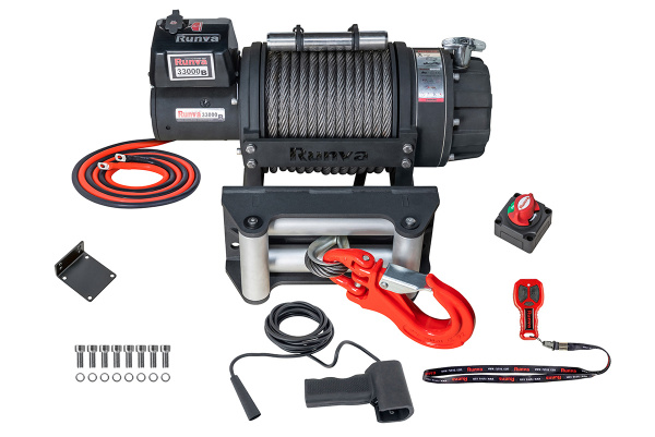 Лебёдка электрическая 24V Runva EWB33000S24V влагозащищенная, стальной трос