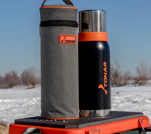 Термос ТОНАР 1000 мл. Черный (2 крышки-кружки) с чехлом