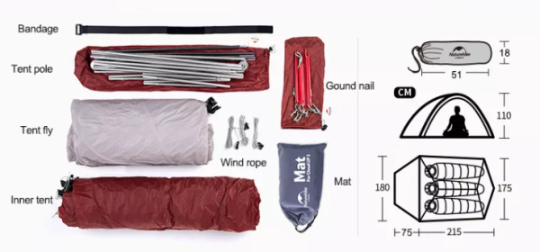 4 Палатка Naturehike Cloud Up Si 3-местная, алюминиевый каркас,снежная юбка, сверхлегкая,серый-красн