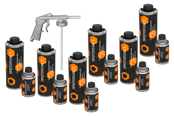 Покрытие защитное повышенной прочноcти черное ПРОТОПЛАСТ, с отвердителем 6 л и пистолетом
