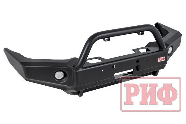 Бампер РИФ силовой передний TLC Prado 120 с доп. фарами, центр. дугой, защитой бачка омывателя