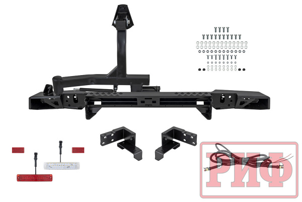 Бампер РИФ силовой задний УАЗ Хантер с фонарями, калиткой, возможностью установки фаркопа, стандарт