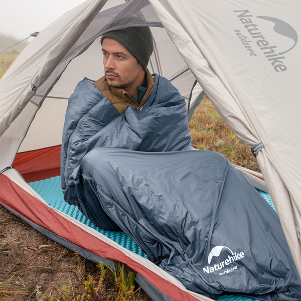 Мешок спальный Naturehike LW180, 205х85 см, (ТК: +15C), серо-голубой